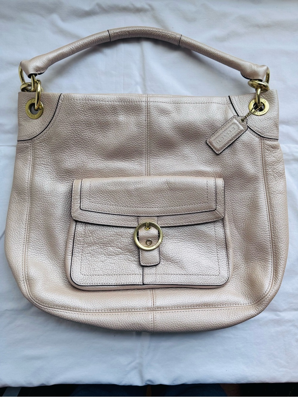 Coach Pebbled Leather Shoulder Bag in Pale Pink